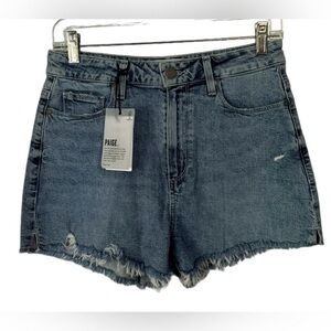 Paige Margot High Rise Raw Hem Cut Off Indigo Denim Jean Short Size 28